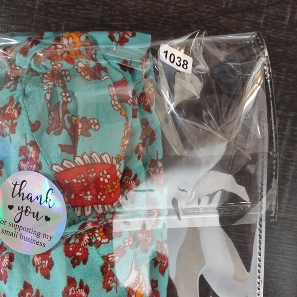 Boho Floral Mixed Print Tunic Top Orange & Teal Short Sleeve Festival Style - Picture 9 of 9